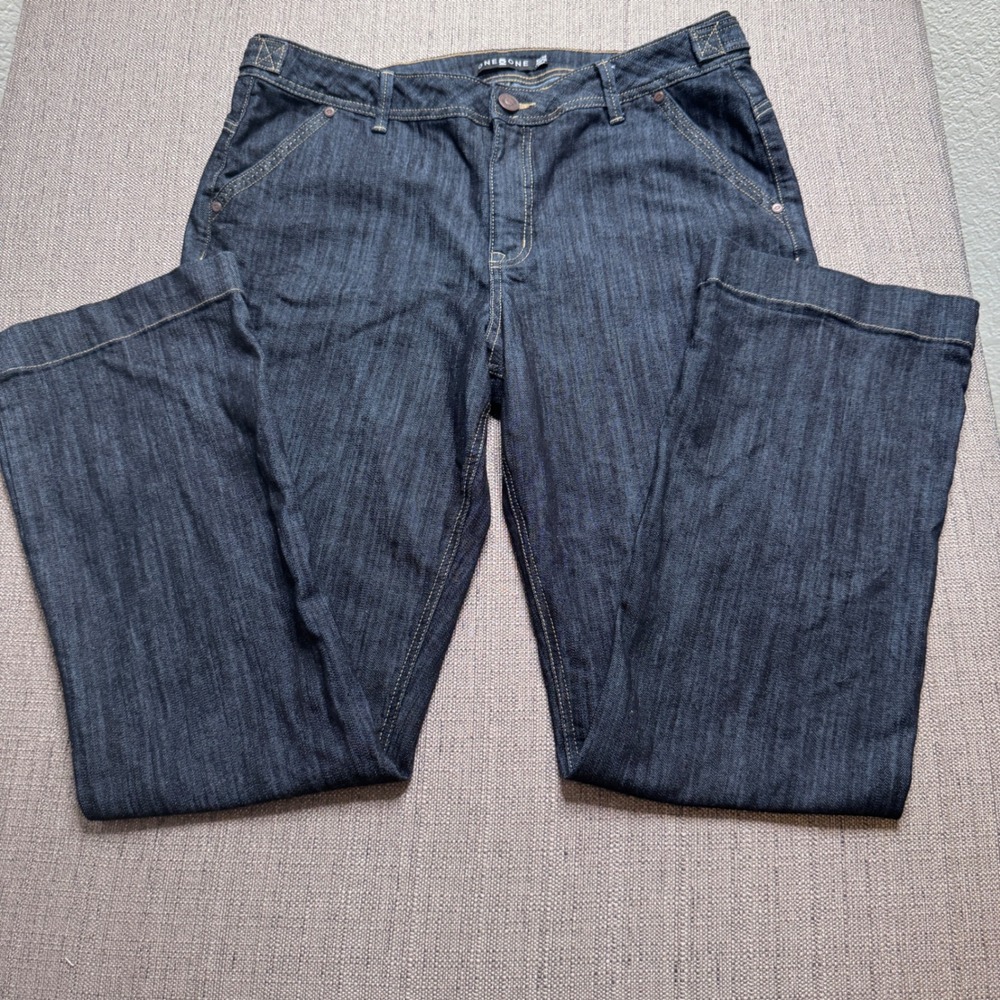 One5One Womens Dark Wash Wide Leg Denim Jeans Contrast Stitch Size 16/34